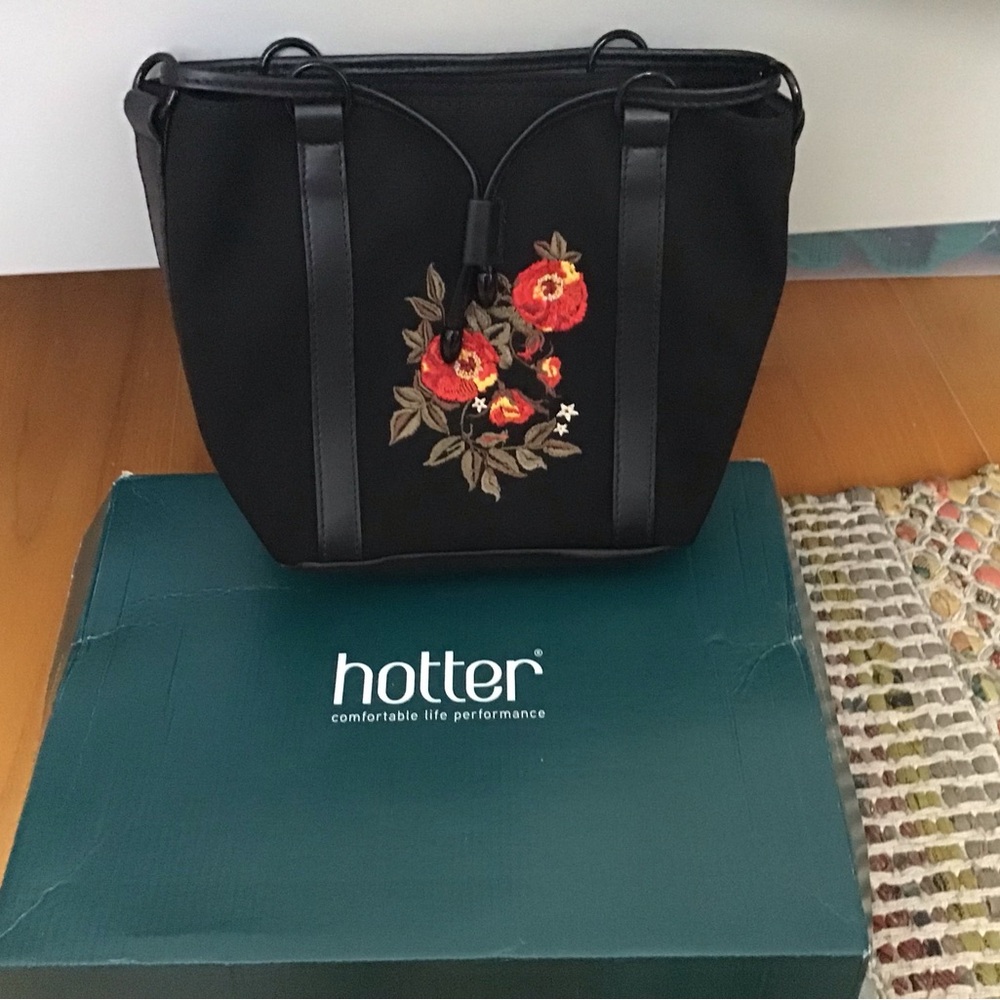 Black Suede Embroidered Purse by Hotter